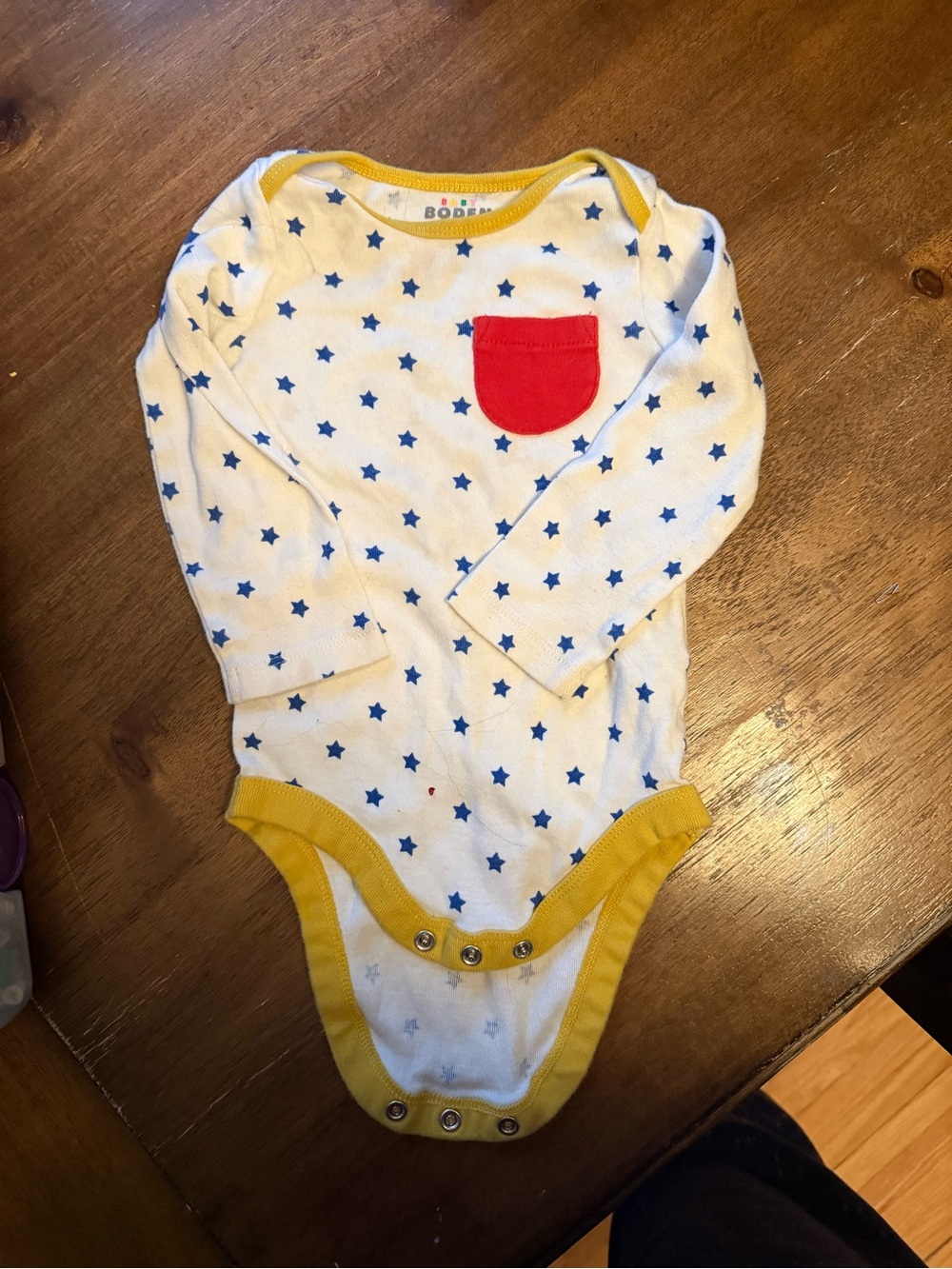 Boden White Star Print Long-Sleeve Onesie